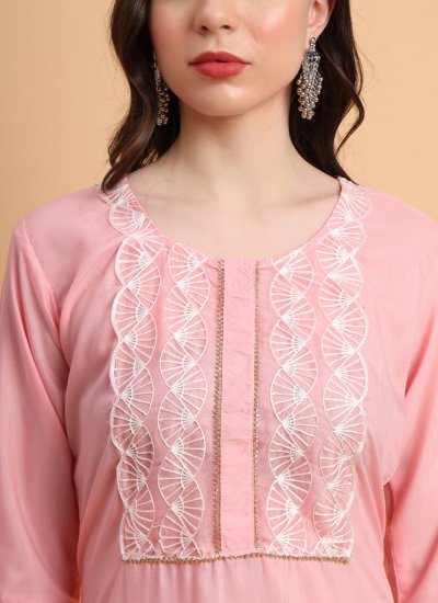 Resplendent Cotton Silk Embroidered Pink Designer Kurti