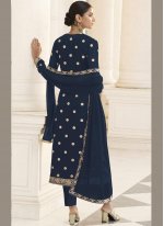 Resplendent Embroidered Navy Blue Faux Georgette Designer Pakistani Salwar Suit