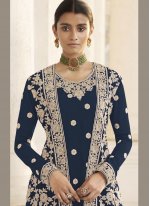 Resplendent Embroidered Navy Blue Faux Georgette Designer Pakistani Salwar Suit