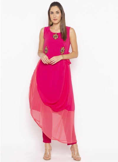 Resplendent Georgette Embroidered Hot Pink Party Wear Kurti