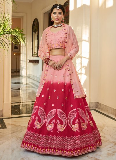 Riveting Art Silk Pink and Rani Thread Trendy Lehenga Choli