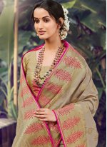 Riveting Beige Weaving Silk Designer Traditional Saree
