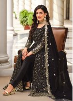 Riveting Sequins Black Pure Georgette Floor Length Salwar Suit