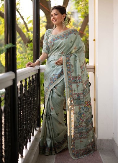 Riveting Tussar Silk Weaving Green Saree