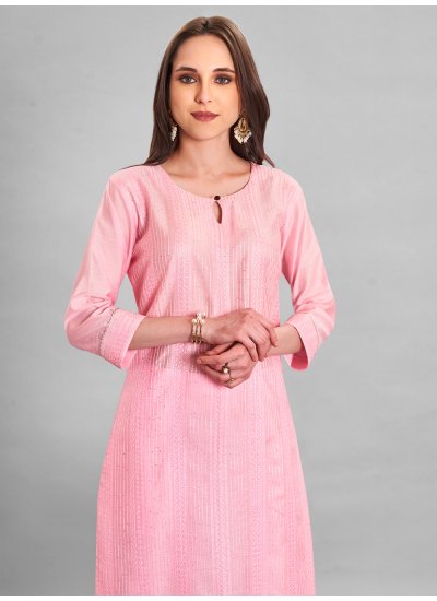 Rose Pink Ceremonial Chanderi Trendy Salwar Suit