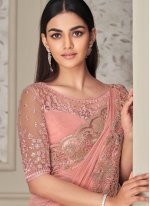 Rose Pink Engagement Shimmer Georgette Classic Saree
