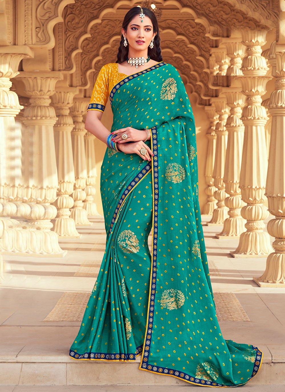 Chiffon Pistachio Green Woven Zari Light Weight Saree|SARV159754