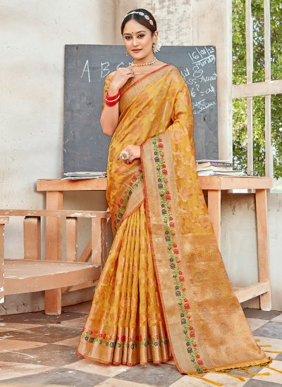 Royal Embroidered Yellow Traditional Designer Saree