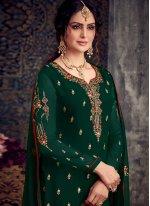Royal Georgette Green Embroidered Pakistani Straight Salwar Kameez