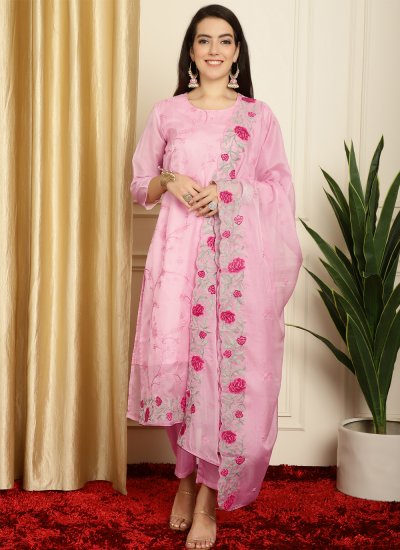 Royal Organza Pink Embroidered Salwar Suit