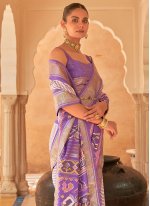 Royal Weaving Patola Silk  Purple Trendy Saree