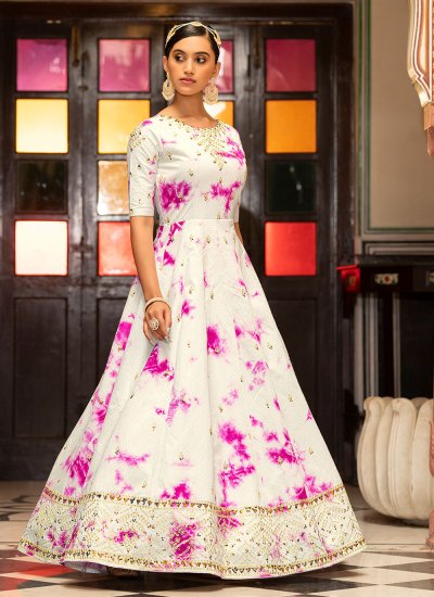 Royal White Cotton Floor Length Trendy Gown