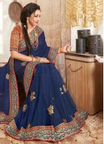 Rupali Ganguly Blue Fancy Fabric Classic Saree