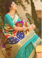 Ruritanian Banarasi Silk Weaving Turquoise Designer Traditional Saree