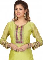Ruritanian Green Embroidered Chanderi Readymade Salwar Suit