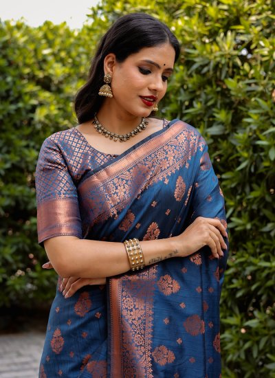 Ruritanian Weaving Silk Blue Trendy Saree