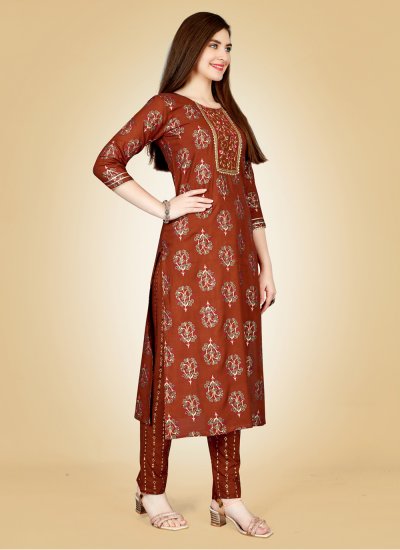 Rust Embroidered Ceremonial Casual Kurti