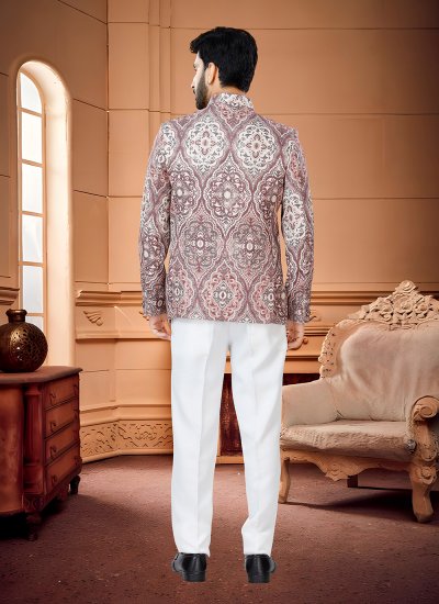 Rust Printed Jodhpuri Suit