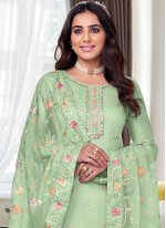 Salwar Kameez Embroidered Viscose in Green