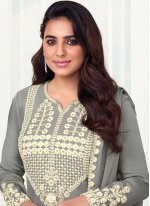 Salwar Suit Embroidered Chinon in Grey
