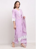 Salwar Suit Embroidered Cotton in Lavender