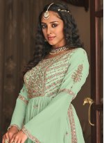 Salwar Suit Embroidered Faux Georgette in Green