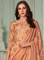 Salwar Suit Embroidered Muslin in Peach