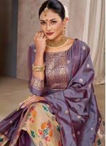 Salwar Suit Jacquard Work Tafeta Silk in Purple