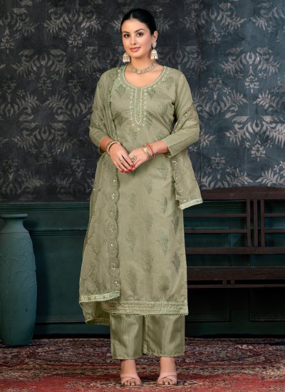 Salwar Suit Print Organza in Green