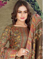Salwar Suit Printed Pashmina in Brown