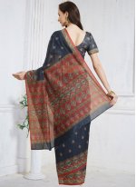 Saree Abstract Print Chanderi in Blue