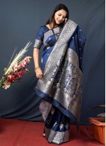 Saree Weaving Banarasi Silk in Navy Blue