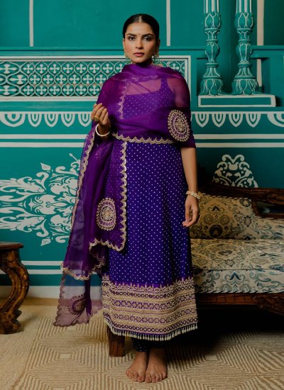 Satin Designer Salwar Suit in Purple