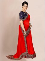 Satin Embroidered Red Classic Saree