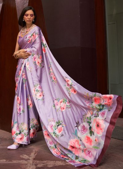 Satin Lavender Designer Saree