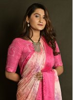 Satin Printed Contemporary Style Saree in Pink