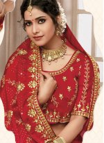 Satin Silk Classic Designer Saree in Red