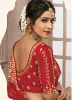 Satin Silk Classic Designer Saree in Red