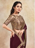Satin Silk Contemporary Style Saree in Maroon