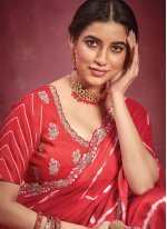 Satin Silk Designer Saree in Red