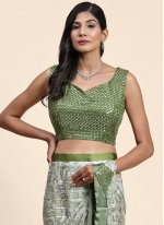 Satin Silk Embroidered Green Classic Saree
