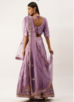 Satin Silk Embroidered Lehenga Choli in Purple