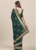 Satin Silk Green Embroidered Classic Saree