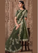 Satin Silk Green Shaded Saree