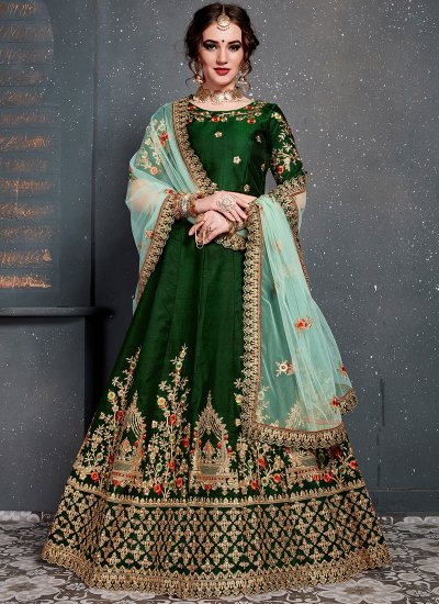 Green Designer Embroidered Lehenga Choli In Art Silk Fabric With Alluring  Blouse