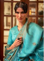 Satin Silk Trendy Saree in Aqua Blue