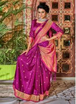 Satin Silk Trendy Saree in Magenta