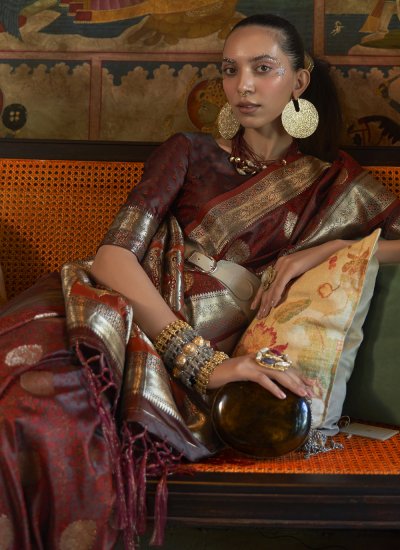 
                            Satin Weaving Classic Saree in Brown