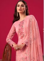 Savory Faux Georgette Pink Embroidered Designer Pakistani Salwar Suit