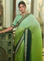Savory Green and Sea Green Embroidered Contemporary Style Saree